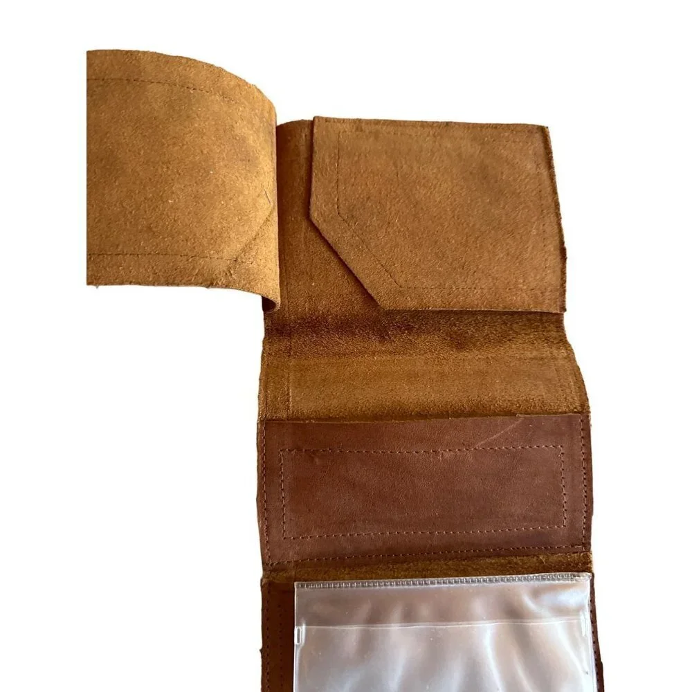 Trifold Wallet Brown Leather Minimalist Rugged ID‎ Window Card Slots